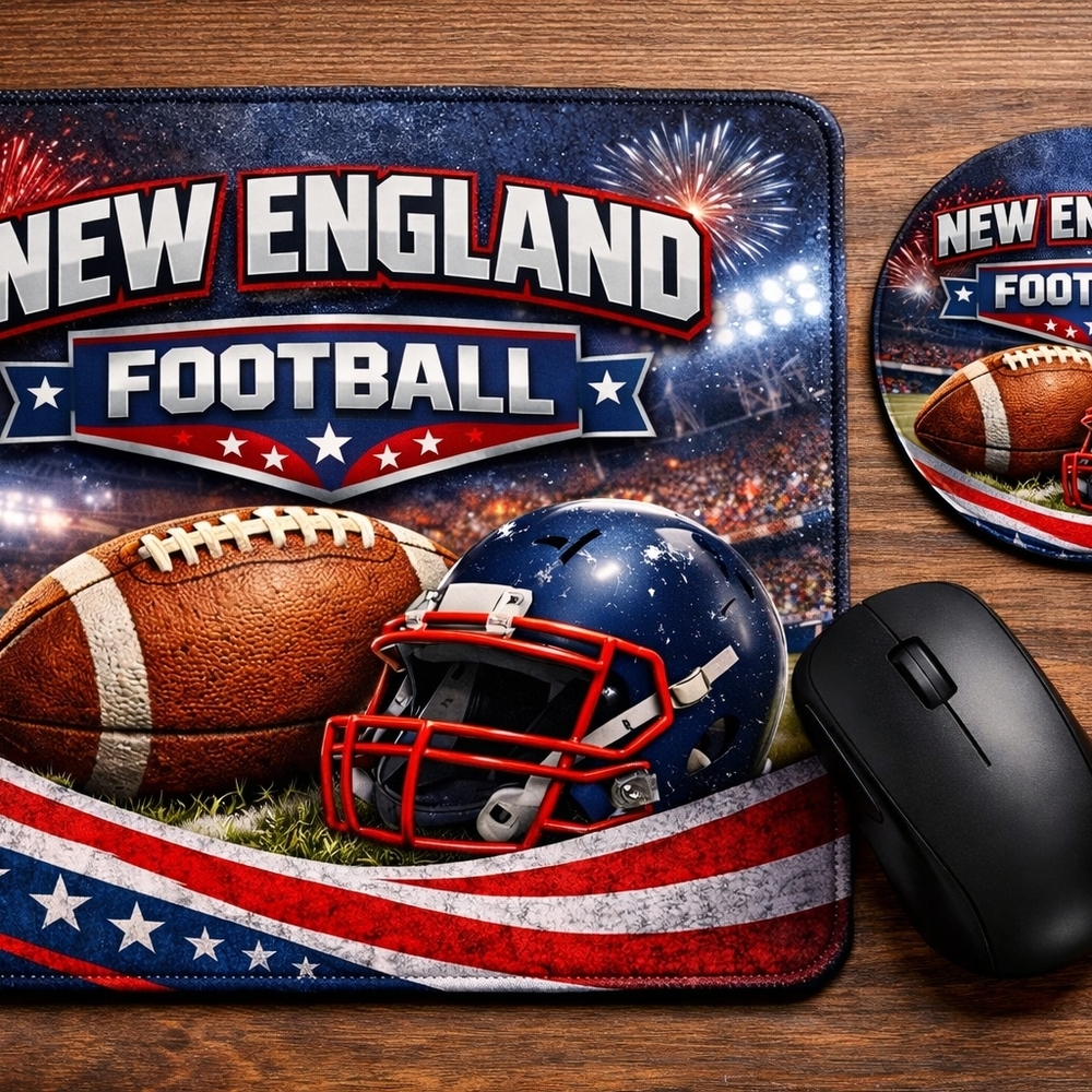 Hand Crafted New England Football Mouse Pad Set - Blue and Red - Picture 2 of 3